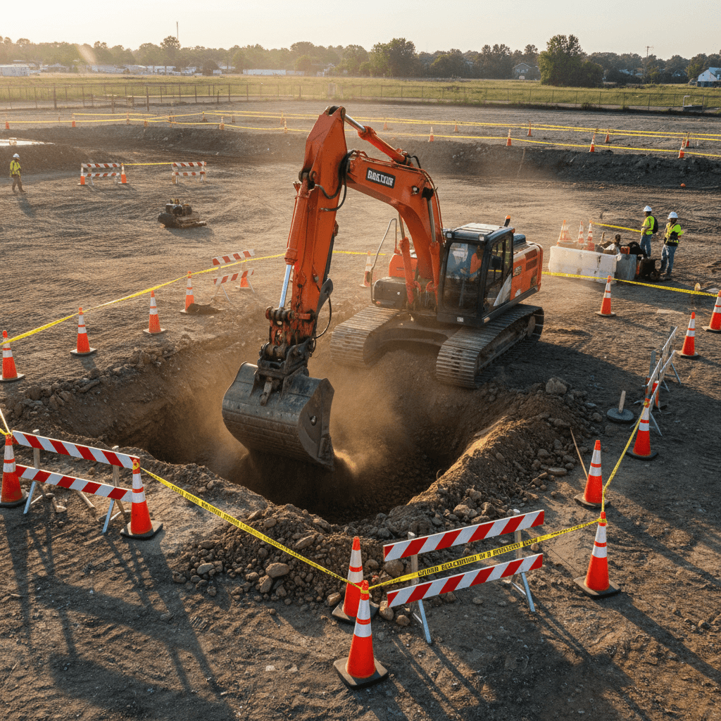 Excavation and trenching with heavy machinery