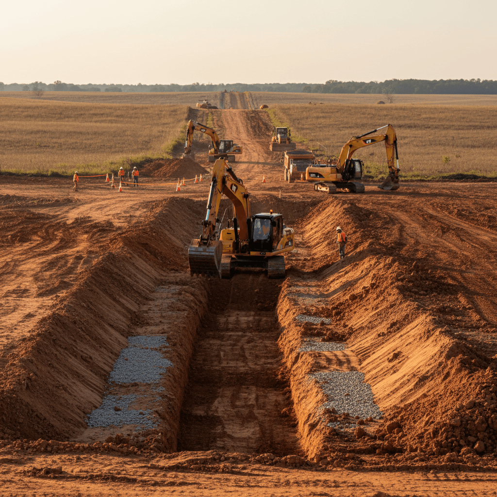 Active excavation and trenching for water line installation