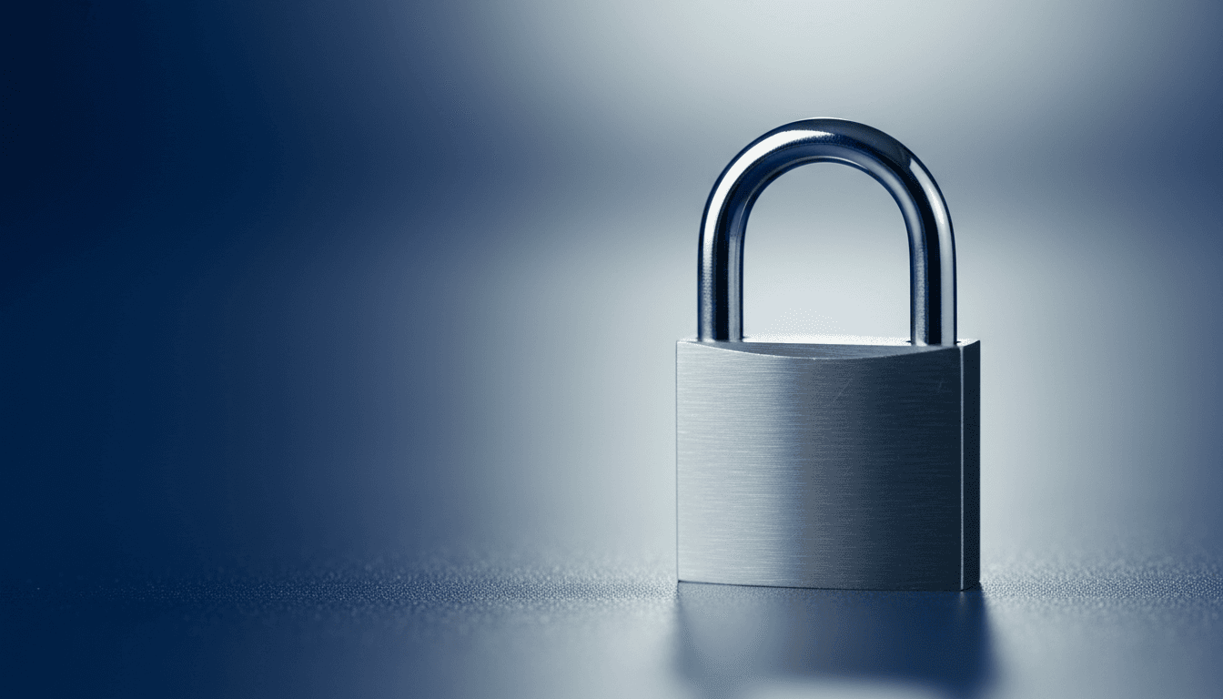 Close-up of a steel padlock symbolizing data security and protection
