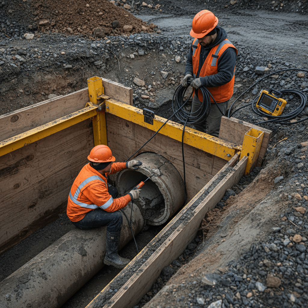 Sewer pipe repair and inspection work